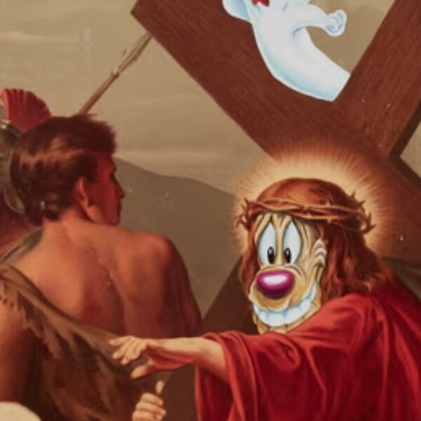 Через погрози. Картину із зображенням Христа разом з персонажами Looney Tunes було прибрано з галереї в Сіднеї